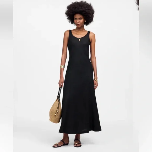 Madewell Scoopneck Sleeveless Midi Dress in 100% Linen Black Size 6 - Picture 5 of 9